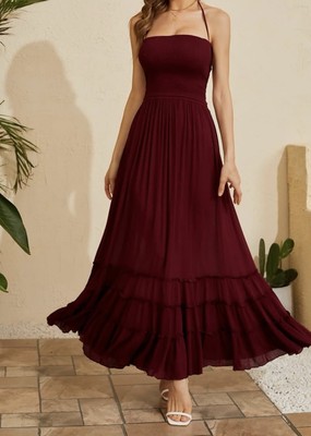 R.YIPOSHA Women's Burgundy Halter Strappy Backless Bohemian Maxi Dress Size  S | eBay
