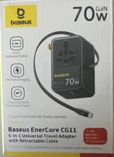Baseus 70W Universal Travel Adapter with Retractable Cable, 6-In-1 International