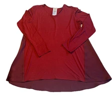 LOGO Lori Goldstein Women's Burgundy Jersey Knit Asymmetrical Hem Blouse Medium