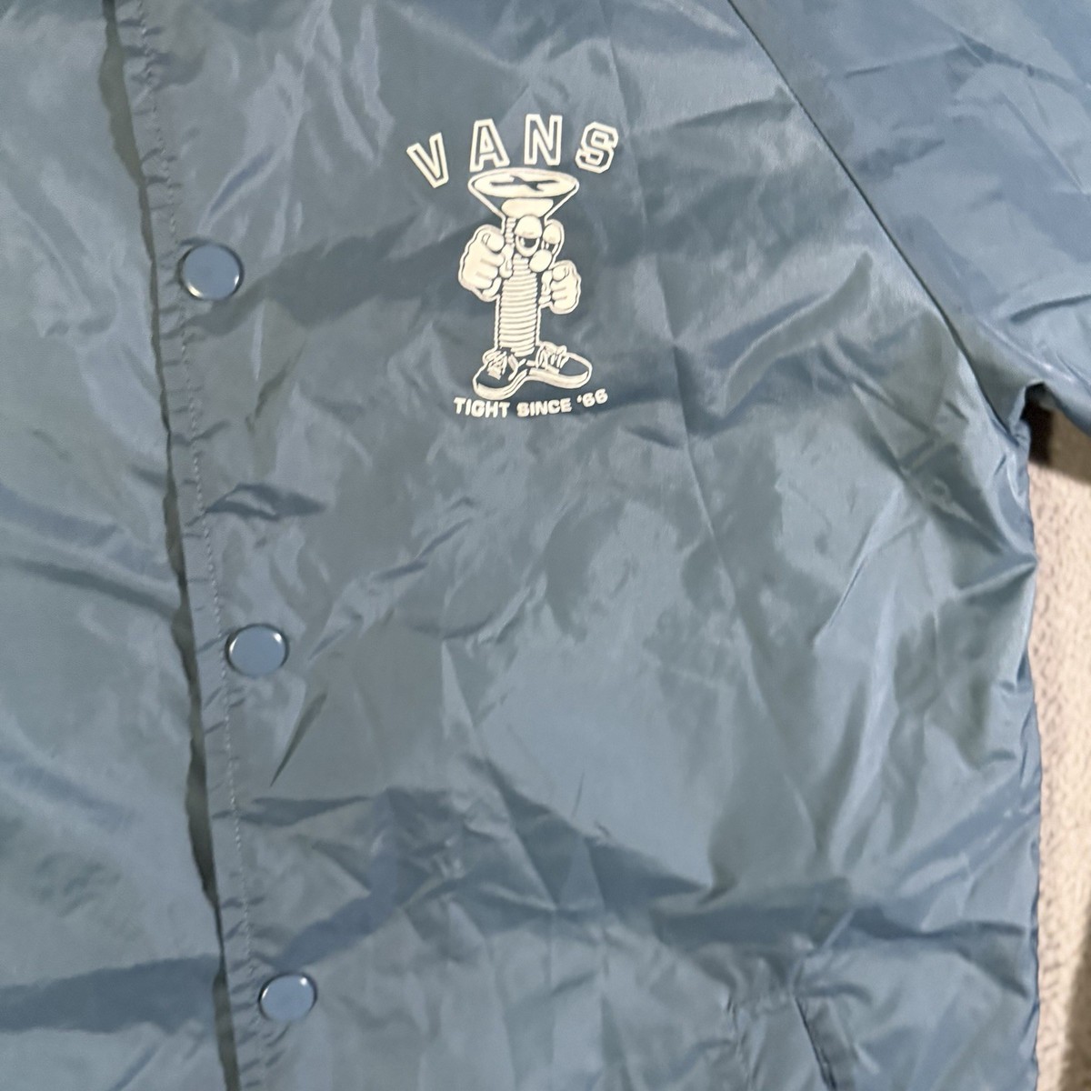 VANS Nylon Snap Button Windbreaker Jacket S Blue Tight Since 66