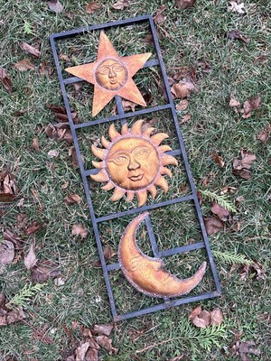 VTG 90s Y2K Sun Moon Star Celestial Acid Wash Metal Wall Decor Whimsigoth 30 