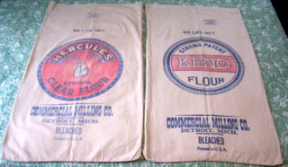 2 Lg. VINTAGE UNCUT COMMERCIAL MILLING DETROIT COTTON FLOUR SACKS HERCULES KENO