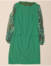 VINTAGE Womens Long Sleeve Sheath Dress UK 12 Medium Green Floral CW08