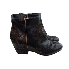 Strategia Ankle Boots Womens 10 40 Embroidered Brown Leather Italy Bohemian Boho