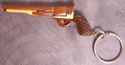 Intarsia Solid Wood Key Ring Old West Pistol NEW