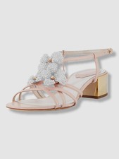  895 Rene Caovilla Women Pink Beaded Flower Chunky Sandals Shoes EU 39.5 US 9.5
