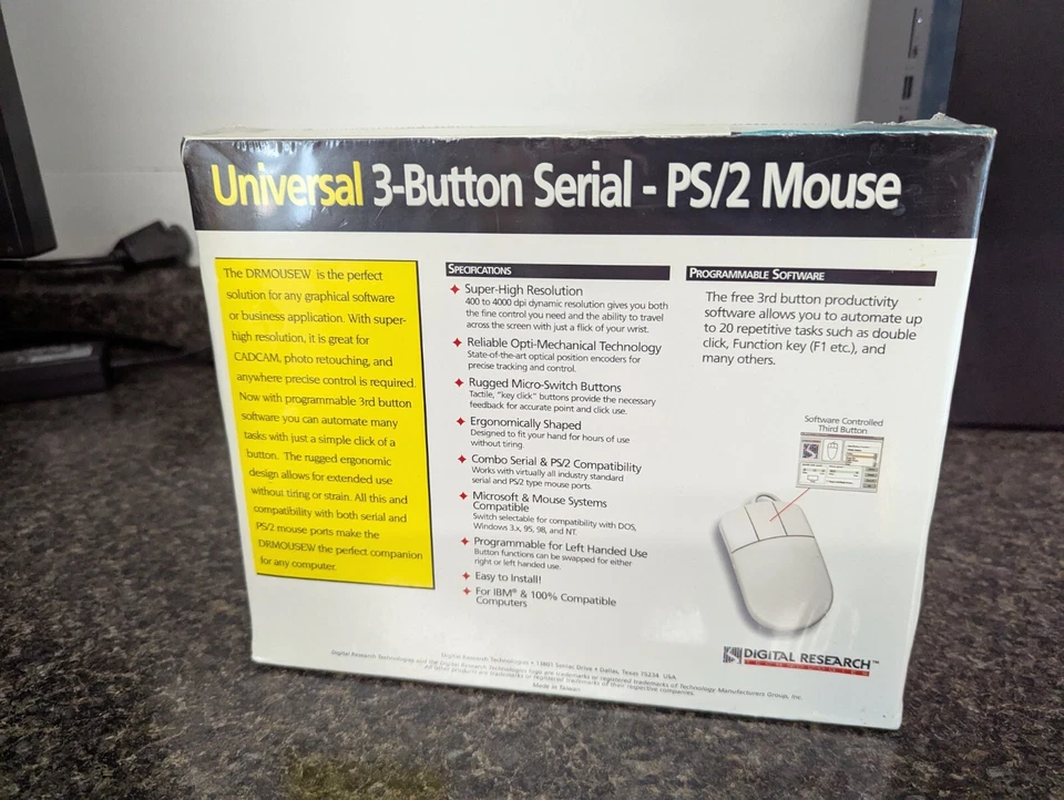 NEW SEALED Vintage Digital Research Universal 3-Button Serial PS/2 Mouse - Image 2 of 3