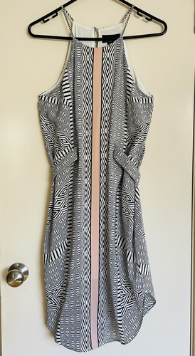 Wish Dress Size 10 Small Maxi Blue White Geometric Belt Shoestring Straps Lined - Picture 11 of 11