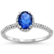 17267 Oval Blue simulated Sapphire  Cz Engagement .925 Sterling Silver Ring