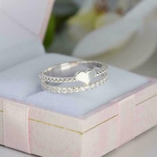 2.2ct Simulated Diamond Engagement Ring Heart Split Band 14k White Gold Plated