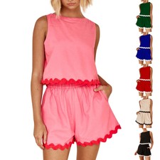 Women's 2 Piece Vacation Outfits Casual Cropped Tank Top High Waist Shorts Set