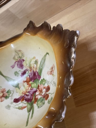 LaBelle China Flow Brown & Gold Footed Bowl Iris Design Wheeling Pottery EVC - Picture 3 of 16
