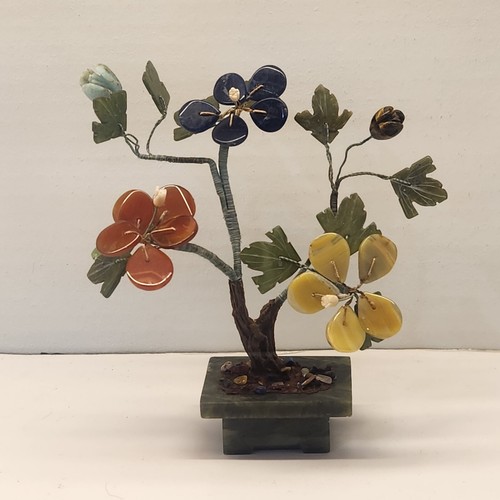 Bonsai Jadebaum polierter Stein Blüten Vintage Jade, Bernstein, blauer Lapis ?