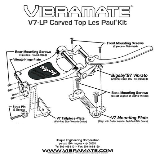 gealtertes Vibramate V7 Les Paul Kit für Bigsby USA B7 Nickel RELIC passt Gibson V7-LP - Bild 6 von 7