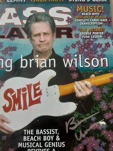 BRIAN WILSON HAND SIGNED AUTOGRAPH BEACH BOYS Bass Player Magazine 2004 with COA