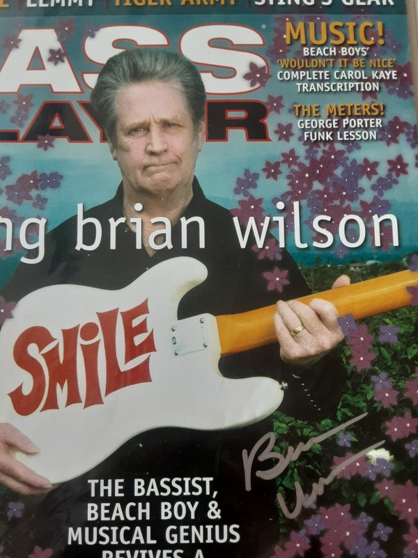 BRIAN WILSON HAND SIGNED AUTOGRAPH BEACH BOYS Bass Player Magazine 2004 with COA