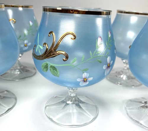 Beautiful Bohemian Hand Painted Brandy Glasses 4 1/2" Tall with an 8oz Capacity - Picture 4 of 22