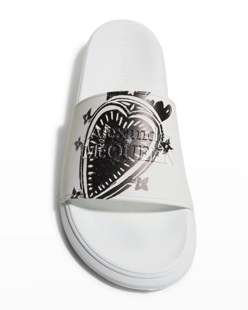 ALEXANDER MCQUEEN Men's Heart-Print Logo Pool Slide Sandals