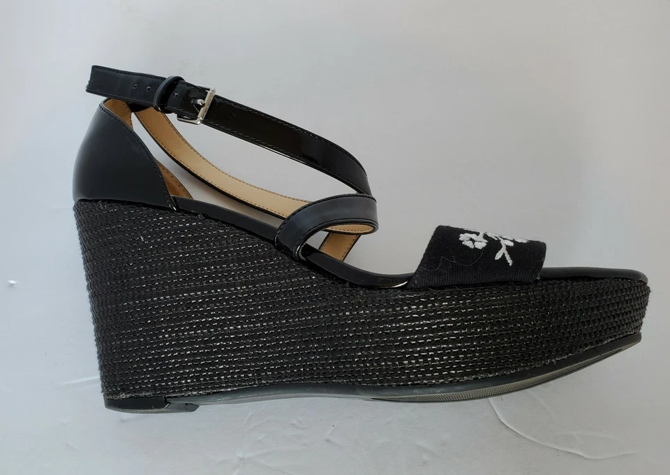 LIZ CLAIBORNE Sizes 8.5 Black Strap Wedge Heel Sandal Shoes L C Cottom - Image 4 of 4