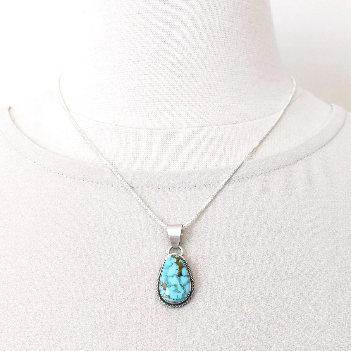 Navajo Sterling Silver Natural 8 Mine Turquoise Pendant Necklace Artist Signed