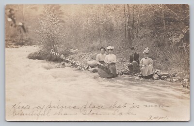 Postcard CO RPPC South Boulder Canyon Picnic Photo Two Couples Water Stream J9