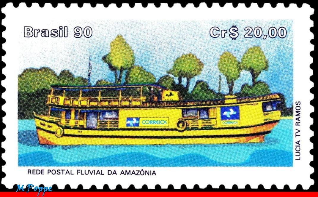 2243 BRAZIL 1990 AMAZON RIVER POSTAL NETWORK, POST, SHIPS, MI# 2353 C-1677, MNH 