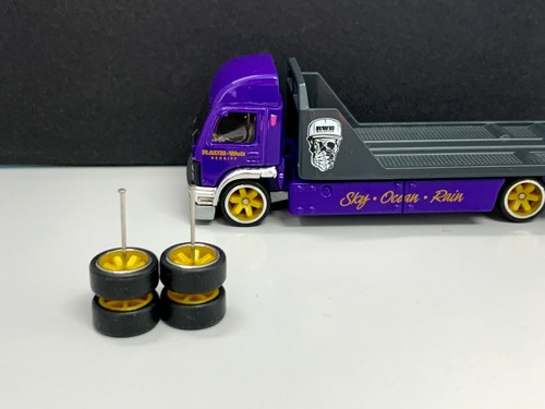 R523 Hot Wheels 1/64 Set Real Riders TE37 Bronze 12mm Long ,RUBBER TIRES RIM - Picture 2 of 8