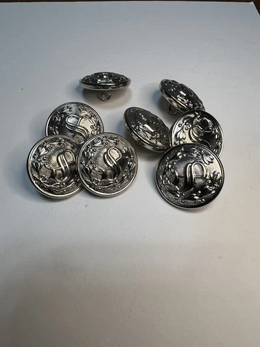 8 Vintage Silver Chrome “S”  in Wreath Uniform Buttons Waterbury, 3 Gross