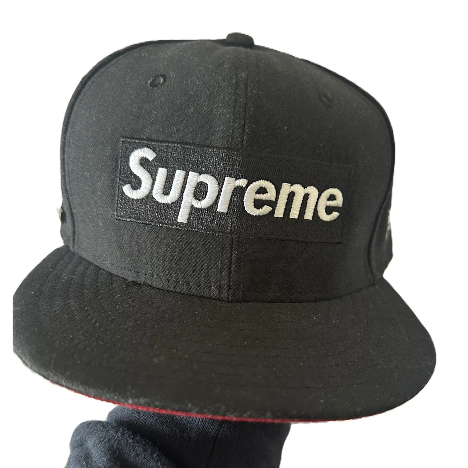 Casquette de baseball ajustée SUPREME Box Logo Goretex noir/rouge   Taille 7 3/8 par New Era