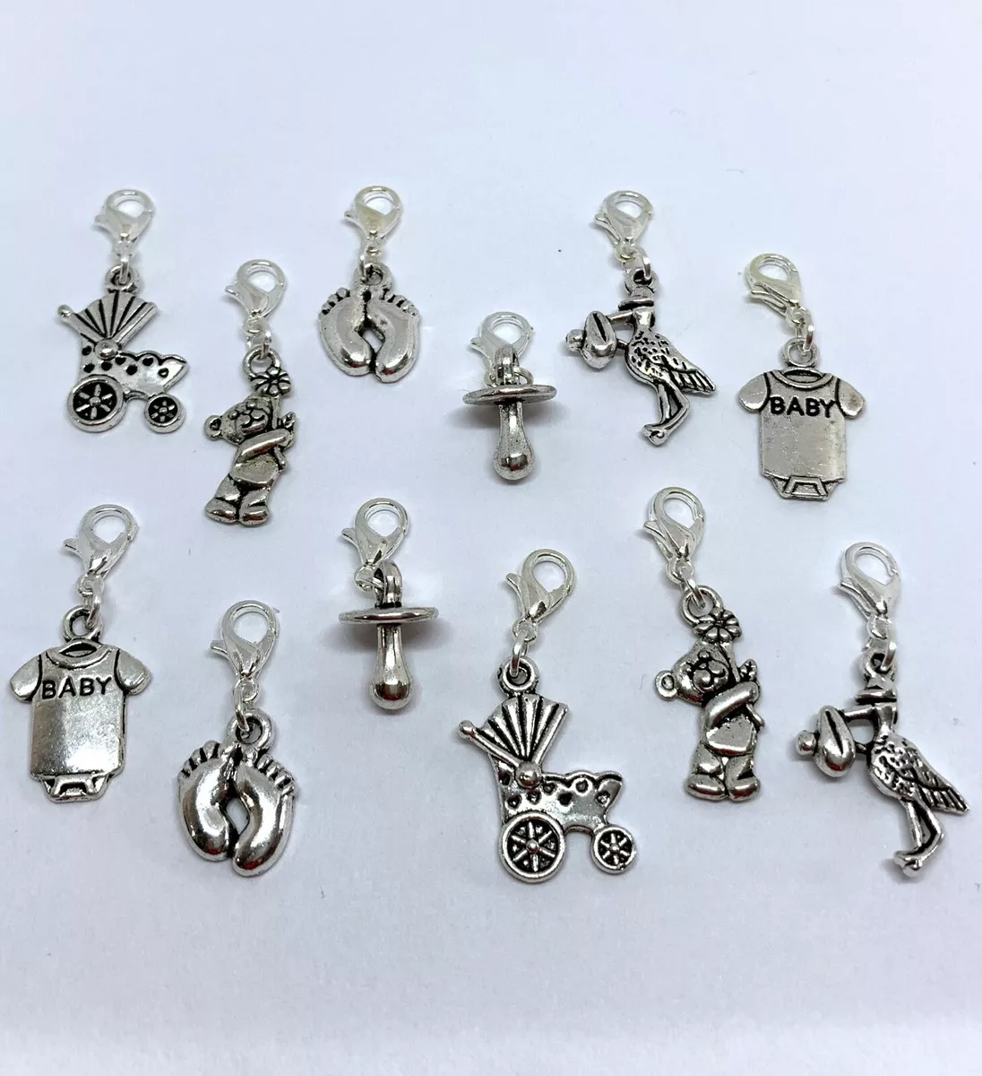 12 x Clip On Charms Bracelet Baby Shower Mum To Be Pregnancy Feet Dummy  Prize