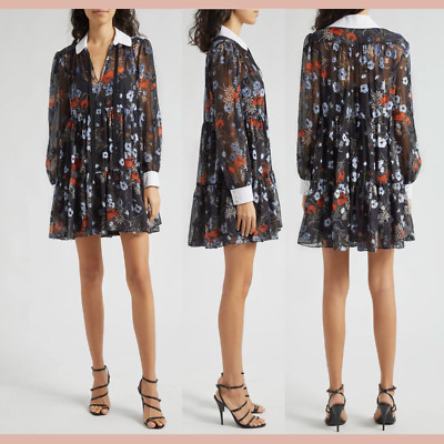 NWD $495 Cinq à Sept [ 2 ] Vianne Floral Long Sleeve Shirtdress Obsidian Q1039