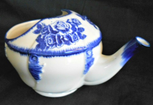 Blue & White Porcelain Side-Handle Invalid Feeder - Blue Roses - Picture 2 of 6