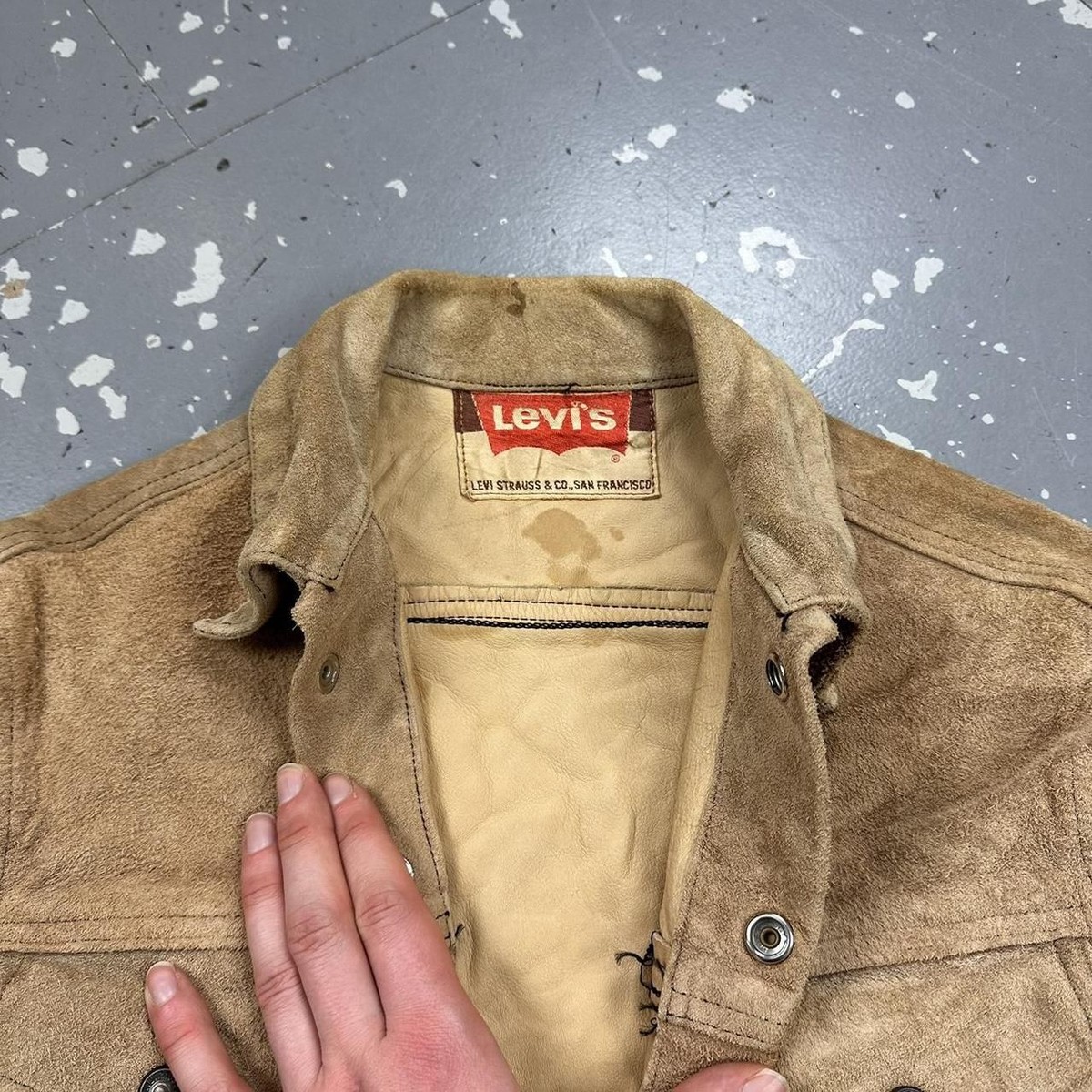 Vintage 60s Levi's Big E Suede Trucker Jacket Tan Small | eBay UK