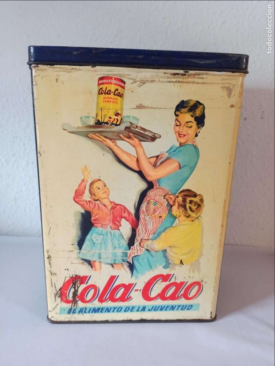 ANTIGUA LATA COLA-CAO EL ALIMENTO DE LA JUVENTUD - AZUCAR - AZUL CON LUNARES (HE