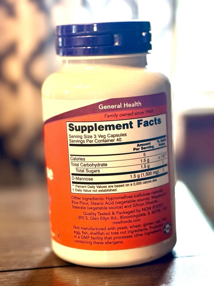 Now Foods D-Mannose 500 mg 120 Veg Capsules Urinary Bladder Health *EXP 08/2027 - Image 2 of 3