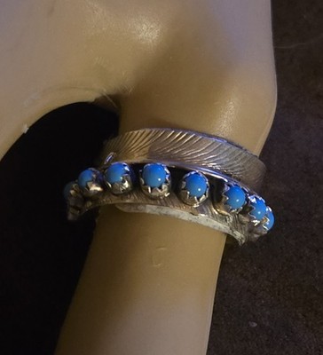 Native American Chester Charley  Kingman Turquoise Wrap Feather  Adjustable Ring