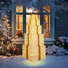 AplusChoice 6FT LED Lighted Christmas Gift Box Tower for Outdoor Holiday Decor