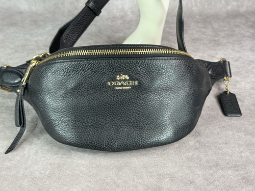 Authentique rare sac ceinture coach sac banane uni noir F48738 cuir Japon - Photo 2/13