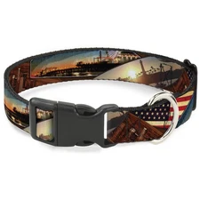 Plastic Clip Collar Surfboard Cali Scenes/US Flag Stacked Brown NARROW-Medium 8.