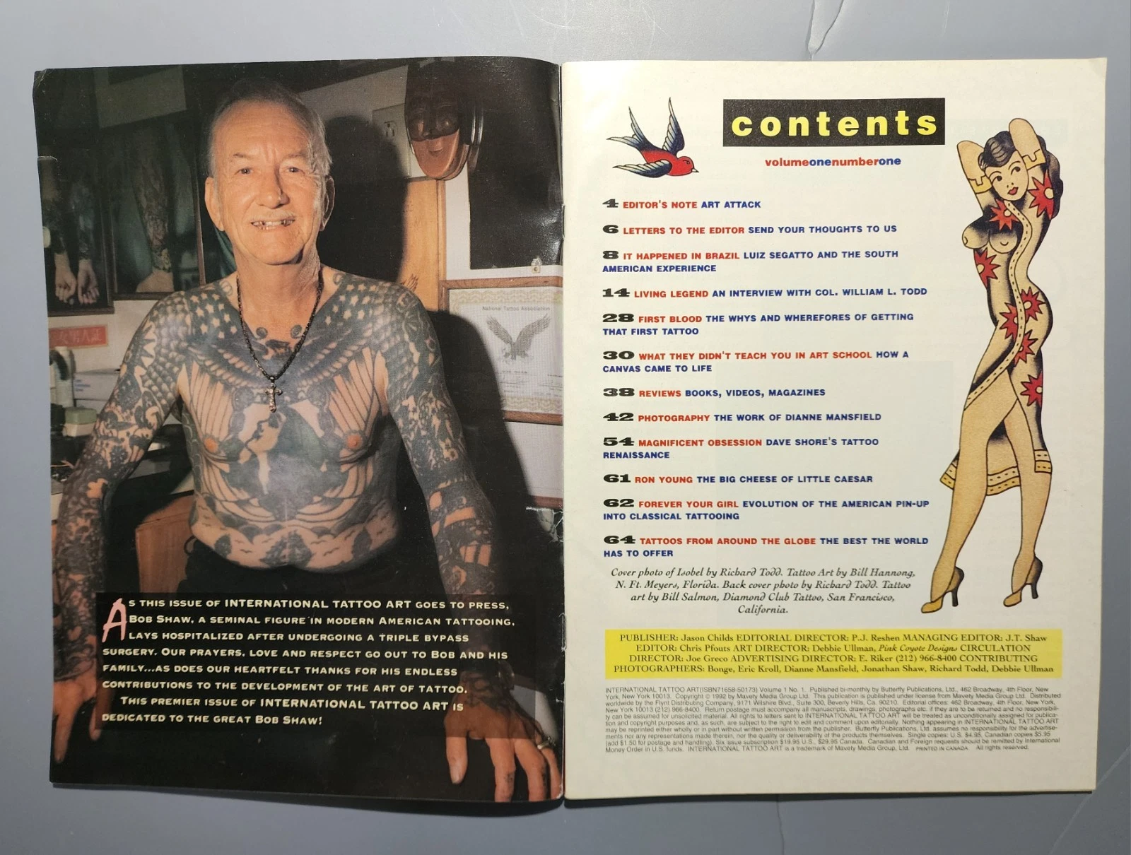 original vintage '92 intl tattoo art #1 mag col todd bob shaw photos cards flash image 2
