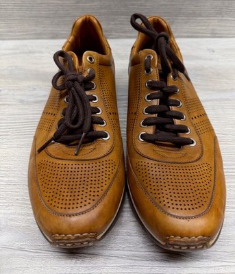 Magnanni Mens Leather Sneakers Shoes Size 9 M Brown Perforated Casual