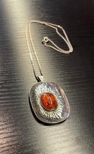 Antique Amber Pendant with 925 Silver Necklace - German Jewellery Craftsmanship