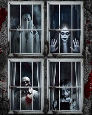 4 Pcs Scary Halloween Ghost Curtain Window Silhouette Decoration Spooky Windows