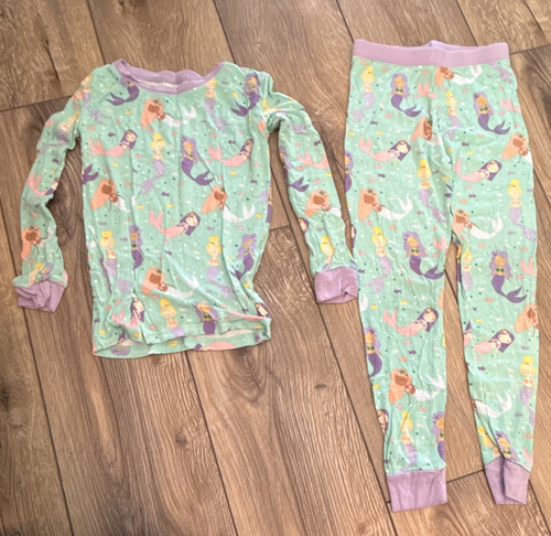 Little Sleepies 2-Piece Mermaid Pajama Set 5/6 Green Purple Long Sleeve Bamboo