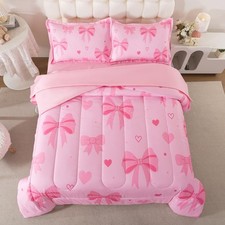 Cute Bows Comforter Twin for Girls 6 Pieces Pink Bowknot Bedding Set Bed in A...