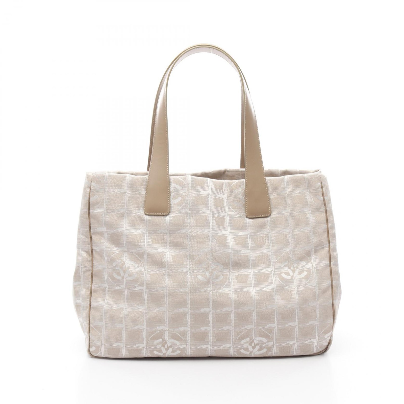 Chaneltravel Line Mm Tote Bag Leather Nylon Canvas Women