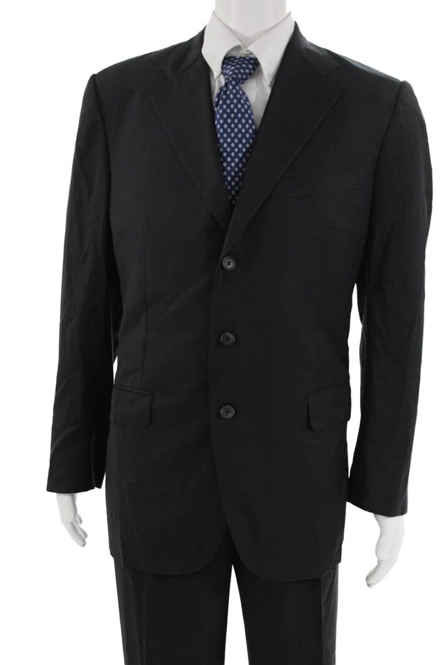 Belvest Para Hombres Lana Rayas Estampado Abotonado Blazer Pantalones Traje Conjunto Negro Talla 44 EUR Foto 2 de 4