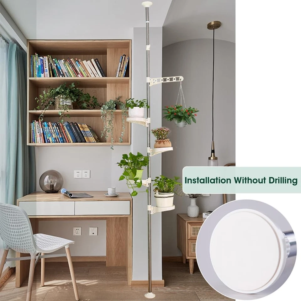 Barra de tensión de resorte de poste de planta interior de 5 capas esquina flores estante de exhibición ajuste... Foto 4 de 4