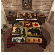 Erosebridal Rustic Comforter Set King Farmhouse Deer Bear Cabin Plaid Christmas