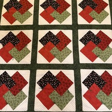 Vintage Hand-Made Patchwork Quilt Lap Blanket 64" x 50" Green Red Blue Christmas